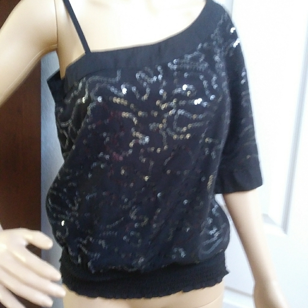 NWOT Wet Seal Black Sequined Top Sz M